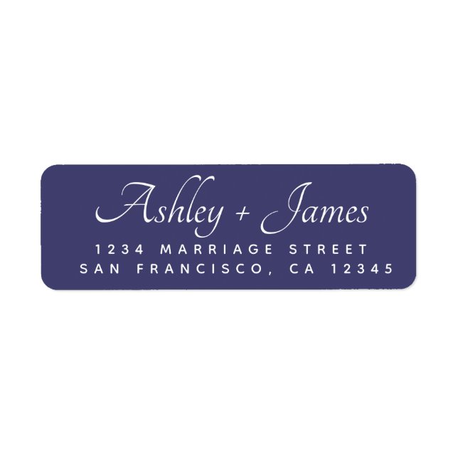 Elegant Script Navy Blue Wedding Return Address Label (Front)