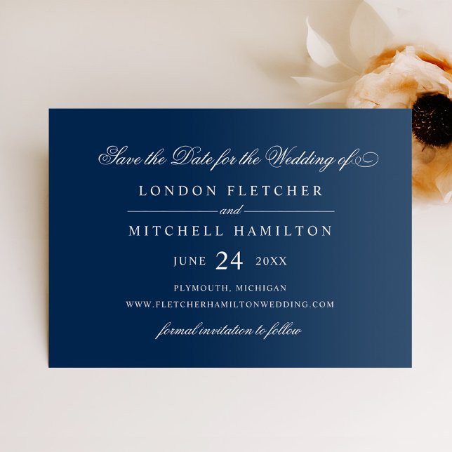 Elegant Script Navy Blue Wedding Save The Date (Creator Uploaded)