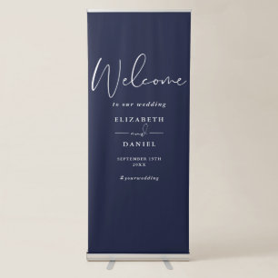 Elegant Script Navy Blue Wedding Welcome Retractable Banner
