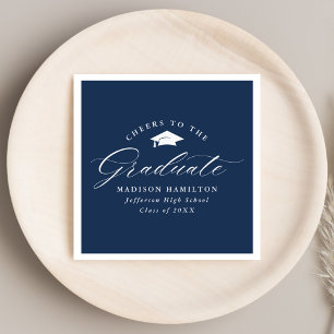 Elegant Script Navy Cheers to the Graduate Napkins