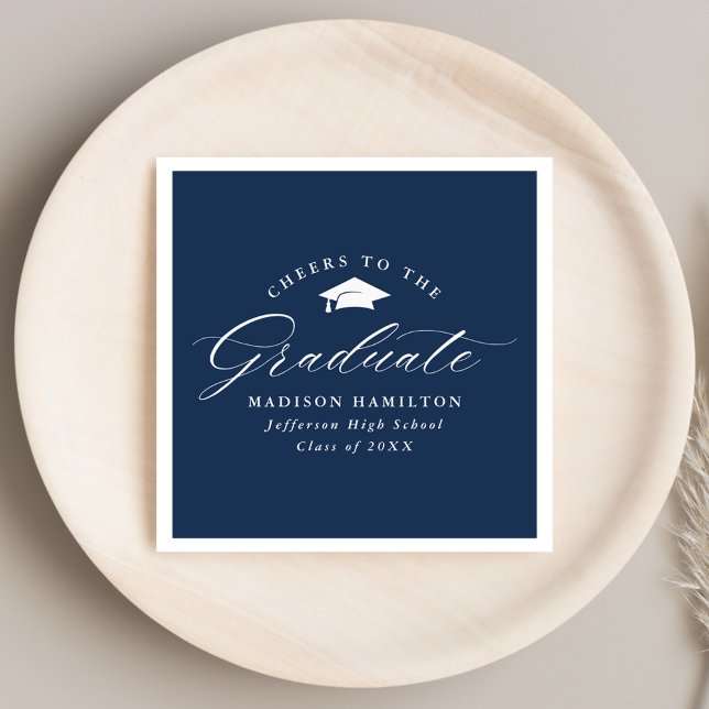 Elegant Script Navy Cheers to the Graduate Napkins (Creator Uploaded)