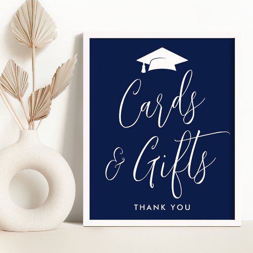 Elegant Script Navy Graduation Cards and Gifts Poster