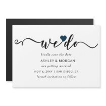 Elegant Script Navy Heart We Do Save the Date Magnetic Invitation