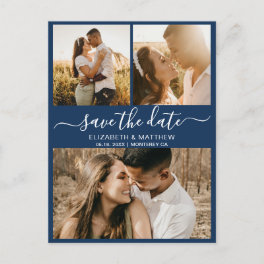 Elegant Script Navy Photo Budget Save The Date Announcement Postcard