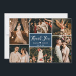 Elegant Script Navy Wedding Multi Photo Collage Thank You Card<br><div class="desc">Modern, Elegant, Navy Hand Lettered Wedding Multi Photo Collage Thank You Card. Stylish wedding thank you card template featuring six (6) photo on the front and one (1) photo on the back side. With the text "thank you" in a swirly hand lettered calligraphy script font in white on dark navy...</div>