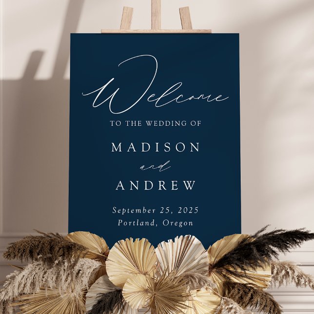 Elegant Script Navy Wedding Welcome Sign (Creator Uploaded)
