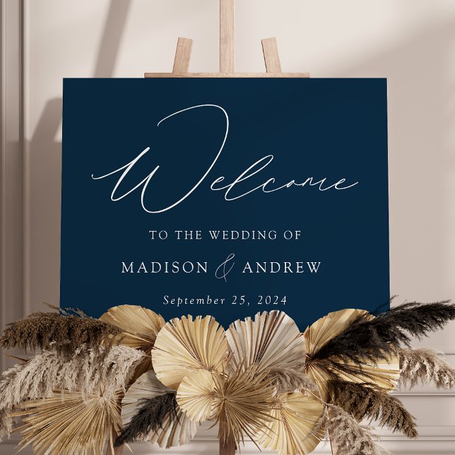 Elegant Script Navy Wedding Welcome Sign (Creator Uploaded)