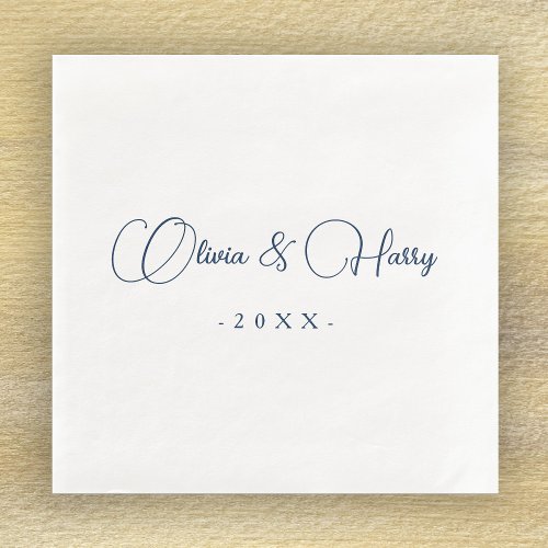 Elegant Script Navy White Wedding Paper Napkin