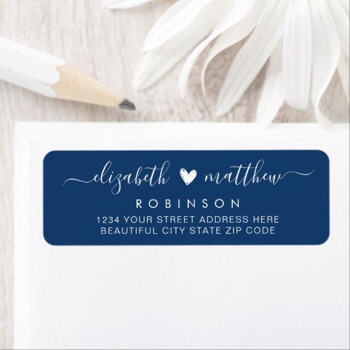 Elegant Script Navy White Wedding Return Address  Label