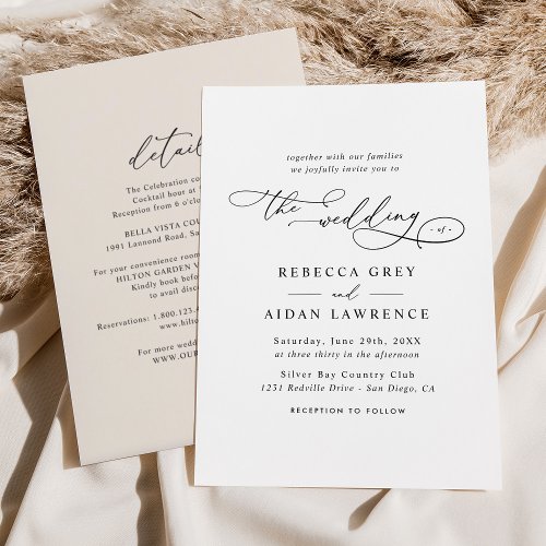 Elegant Script Neutral Blush All In One Wedding Invitation