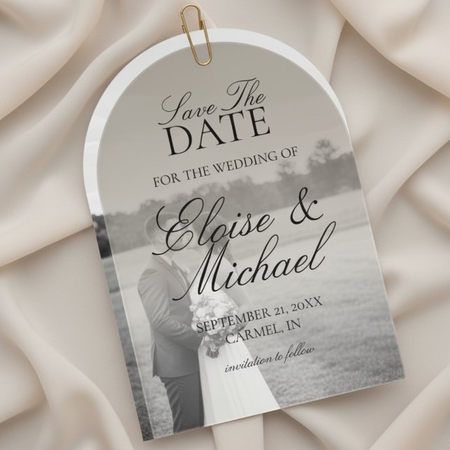 Elegant Script Neutral Tan Gradient Save The Date (Invite guests to mark their calendars with this Elegant Script Gradient Wedding Acrylic Invitation!)
