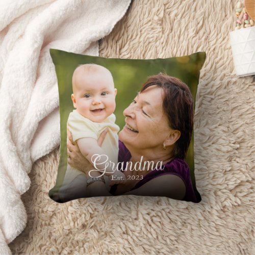 Elegant Script New Grandma Baby Photo Throw Pillow