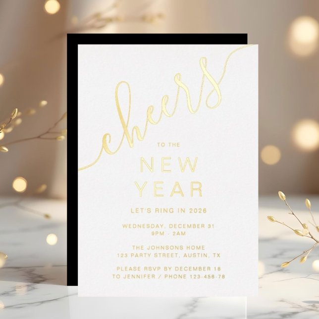 Elegant Script New Year Party Gold Foil Invitation (Elegant Script New Year Party Gold Foil Invitation)