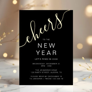 Elegant Script New Year Party Gold Foil Invitation