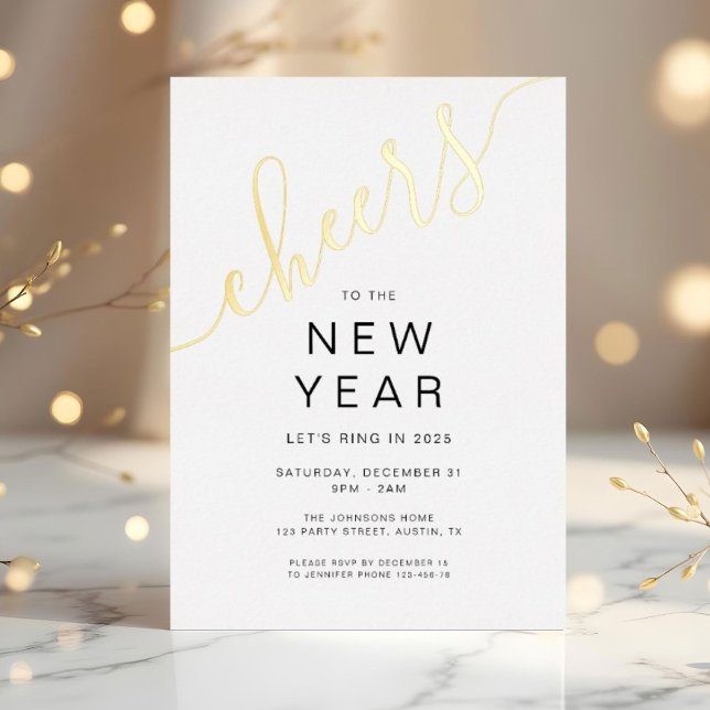 Elegant Script New Year's Eve Party  Foil Invitation (Elegant Script New Year's Eve Party Foil Invitation)