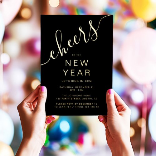 Elegant Script New Years Eve Party Gold Foil Invitation