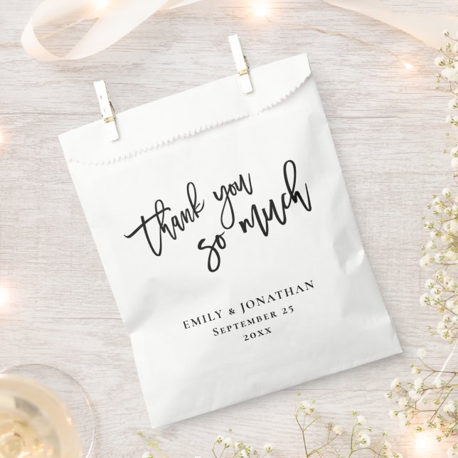Elegant Script Newlyweds Names Thank You Wedding Favor Bag (Clipped)