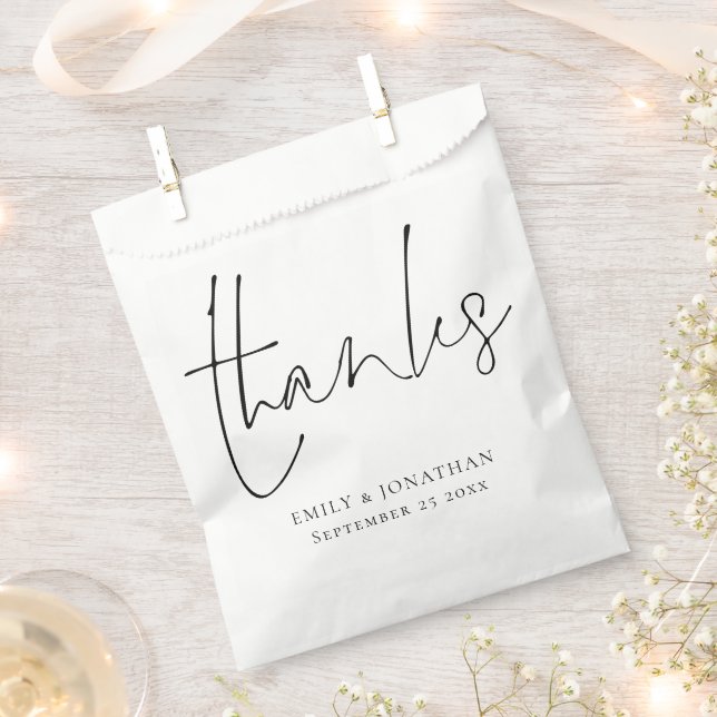 Elegant Script Newlyweds Names Thanks Wedding Favor Bag (Clipped)