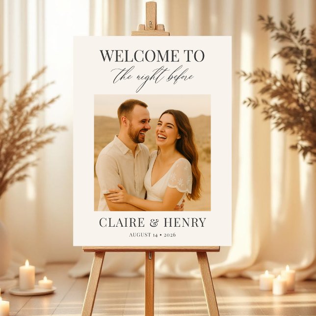Elegant Script Night Before Photo Wedding Welcome  Foam Board (Creator Uploaded)