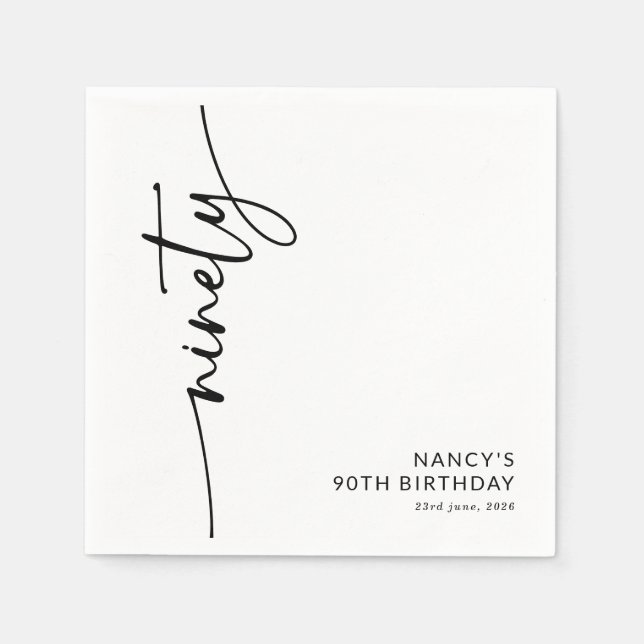 Elegant Script Ninety 90th Birthday Napkins (Front)