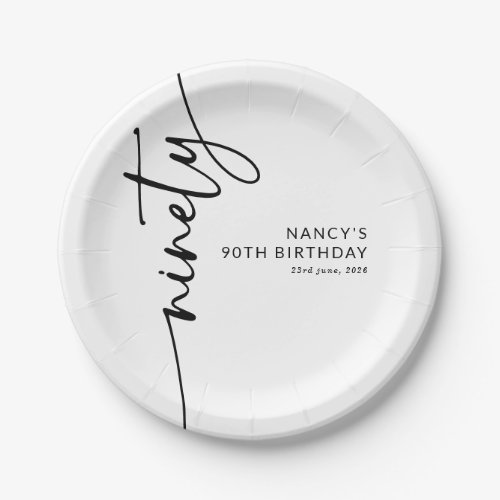 Elegant Script Ninety 90th Birthday Paper Plates