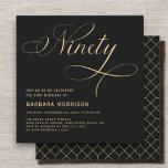 Elegant Script Ninety Black Gold 90th Birthday Invitation<br><div class="desc">Celebrate a remarkable milestone with this Elegant Script Ninety Black Gold 90th Birthday Invitation. The sophisticated black and gold color combination creates a timeless, elegant aesthetic, while the graceful script adds a personal touch to your 90th birthday celebration. Perfect for those seeking an elegant and refined invitation to commemorate this...</div>