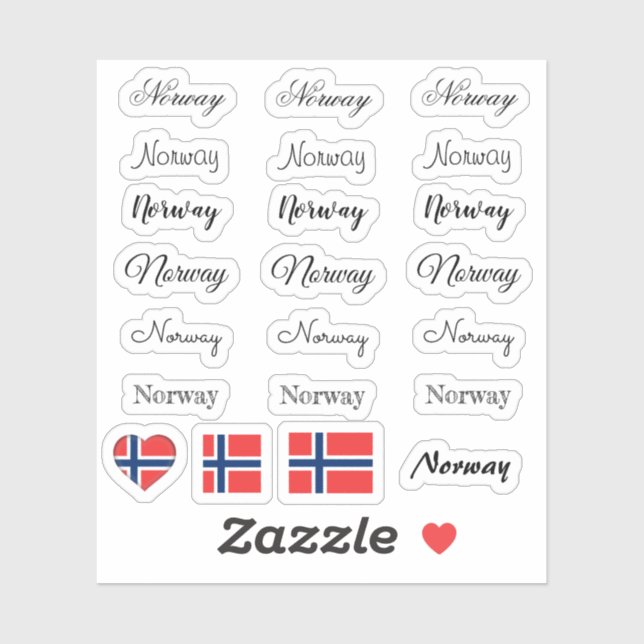 Elegant script Norway & Norwegian Flag /name Set Sticker (Sheet)
