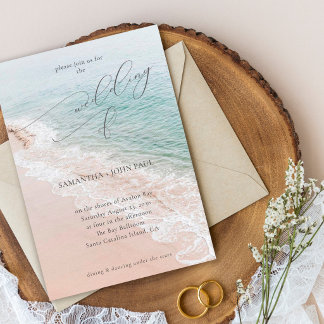 Elegant Script Ocean Beach Destination Wedding Invitation
