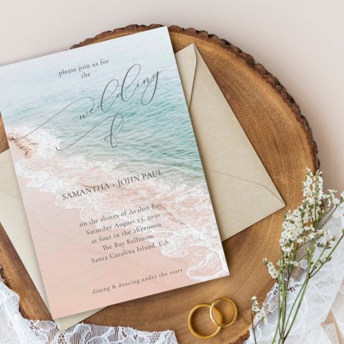 Elegant Script Ocean Beach Destination Wedding Invitation