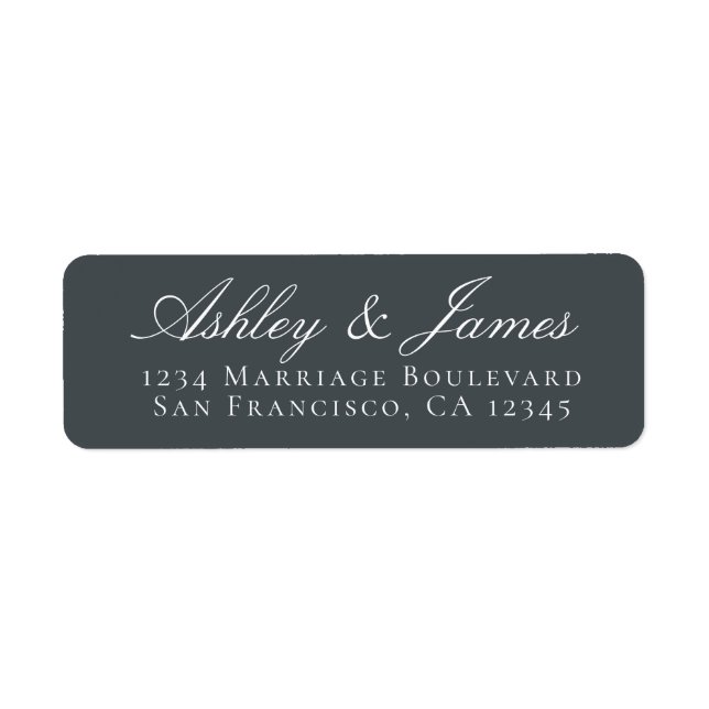 Elegant Script Off-Black Wedding Return Address Label (Front)