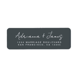 Elegant Script Off-Black Wedding Return Address Label