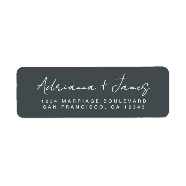 Elegant Script Off-Black Wedding Return Address Label (Front)