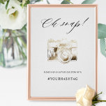 Elegant Script Oh Snap Hashtag Camera Sign<br><div class="desc">Invite your guests to share their photographs with your hashtag with this elegant sign with beautiful graceful modern calligraphy and camera with gold faux foil details. Available in many sizes to choose from. Ability to add your own message and hashtag. NOTE: if your hashtag does not fit properly, please select...</div>