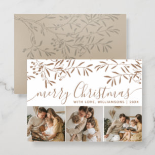 Elegant Script Olive Branch Christmas Holidays Letterpress Photo Cards