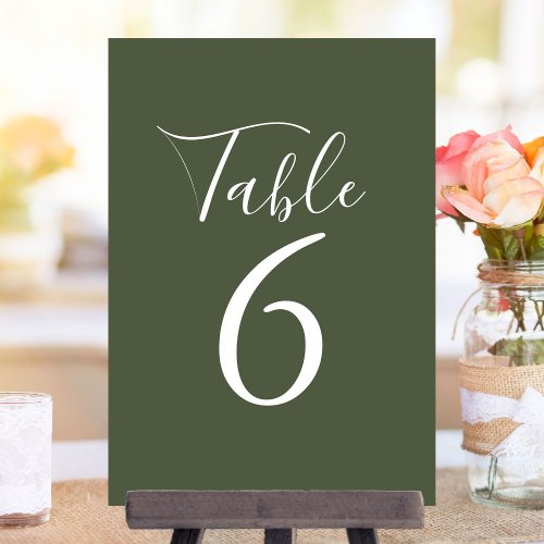 Elegant Script Olive Green Table Numbers