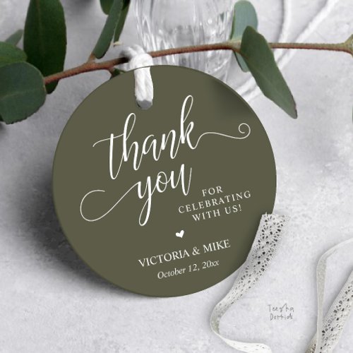 Elegant Script Olive Green Wedding Favor Thank you Tags