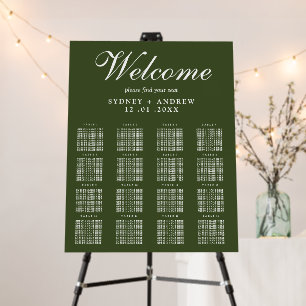 Elegant Script Olive Green Wedding Seating Chart Foam Board
