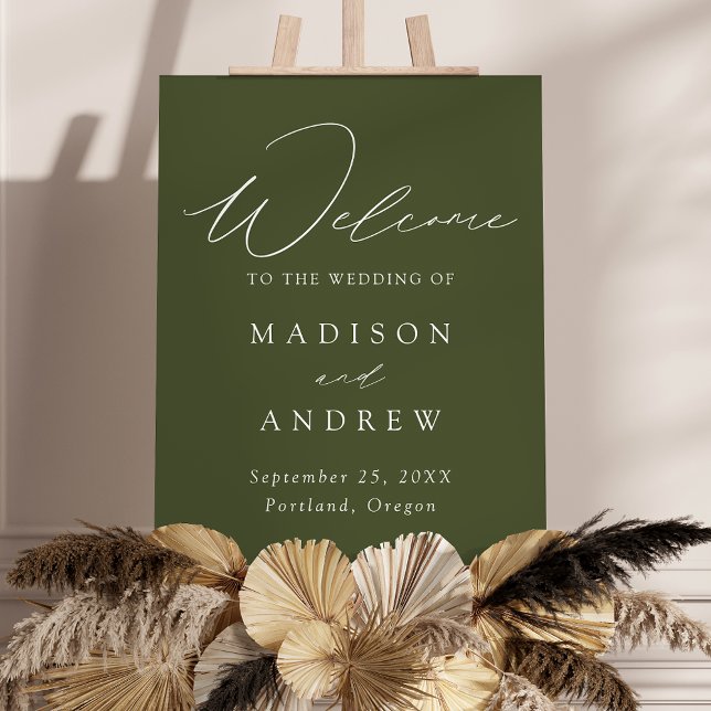 Elegant Script Olive Green Wedding Welcome Sign (Creator Uploaded)