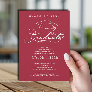 Elegant Script on Crimson Graduation Invitation