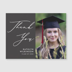 Elegant Script on Gray Simple Graduation Thank You