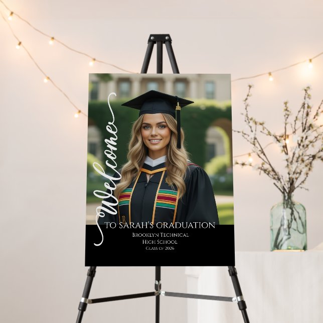 Elegant Script One Photo Graduation Welcome Sign (In Situ (Stand))