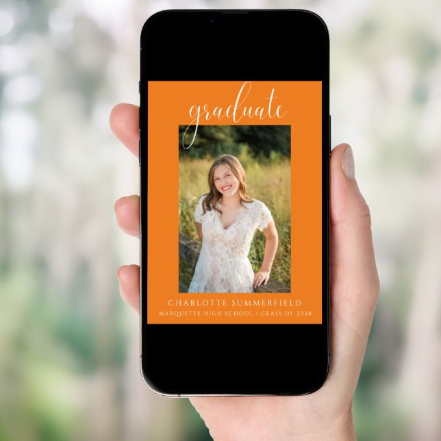Elegant Script Orange Graduation Announcement (Front Digital)