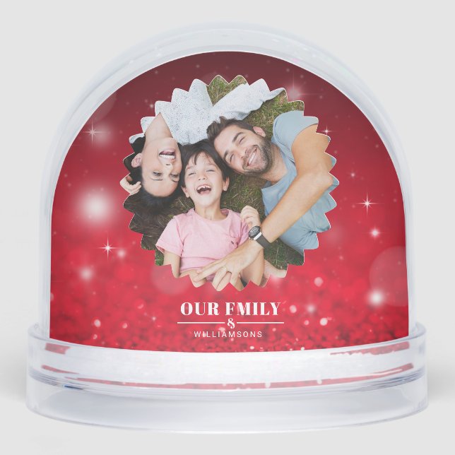 elegant script ''our family'' custom 2photo snow globe (Front)