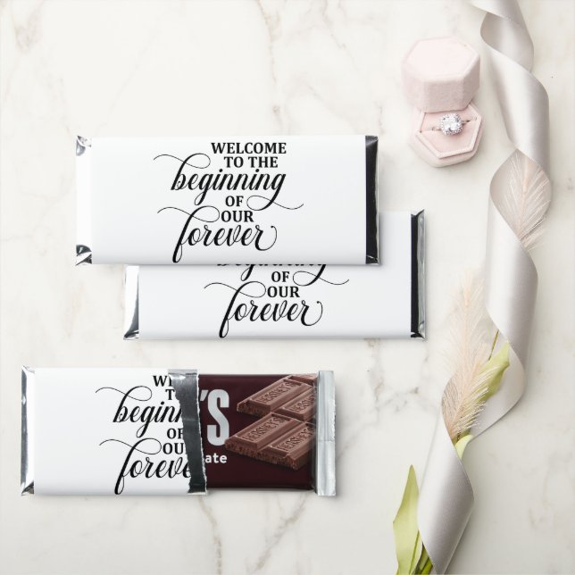 Elegant Script 'our Forever' Wedding Hershey Bar Favors (Front)