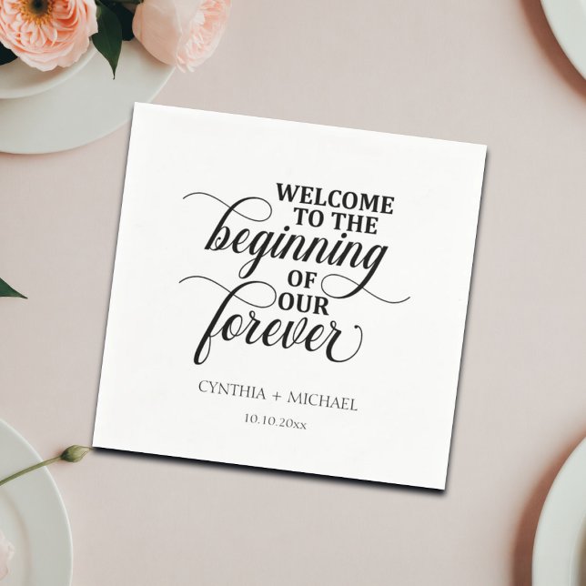 Elegant Script 'our Forever' Wedding Napkins (Creator Uploaded)