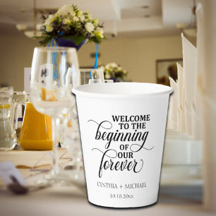 Elegant Script 'our Forever' Wedding Paper Cups