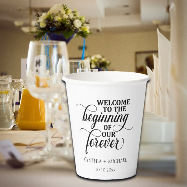 Elegant Script 'our Forever' Wedding Paper Cups (Creator Uploaded)
