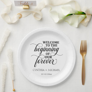 Elegant Script 'our Forever' Wedding Paper Plates
