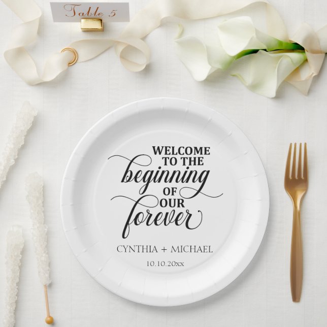 Elegant Script 'our Forever' Wedding Paper Plates (Wedding)