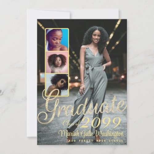 Elegant Script Overlay 4 Photo Collage Graduation Announcement